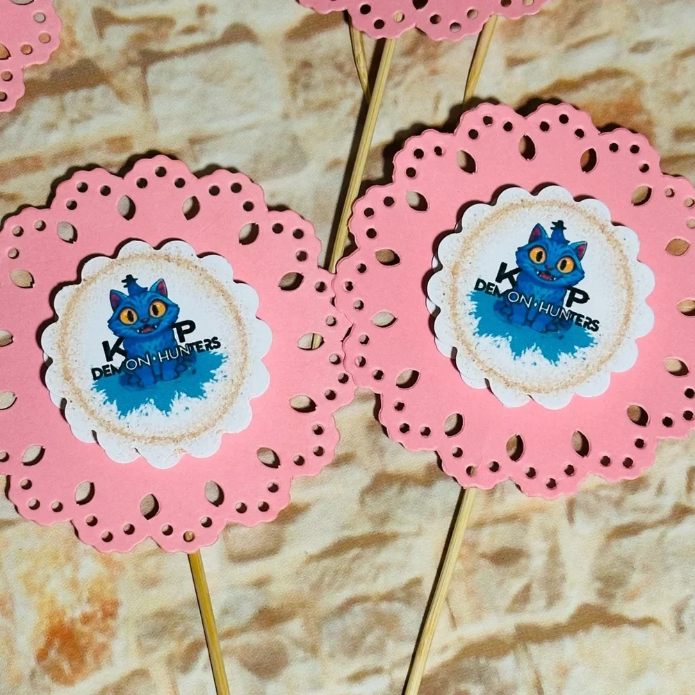 Pink KPOP Demon Hunters Jumbo Cupcake Toppers 3.5”